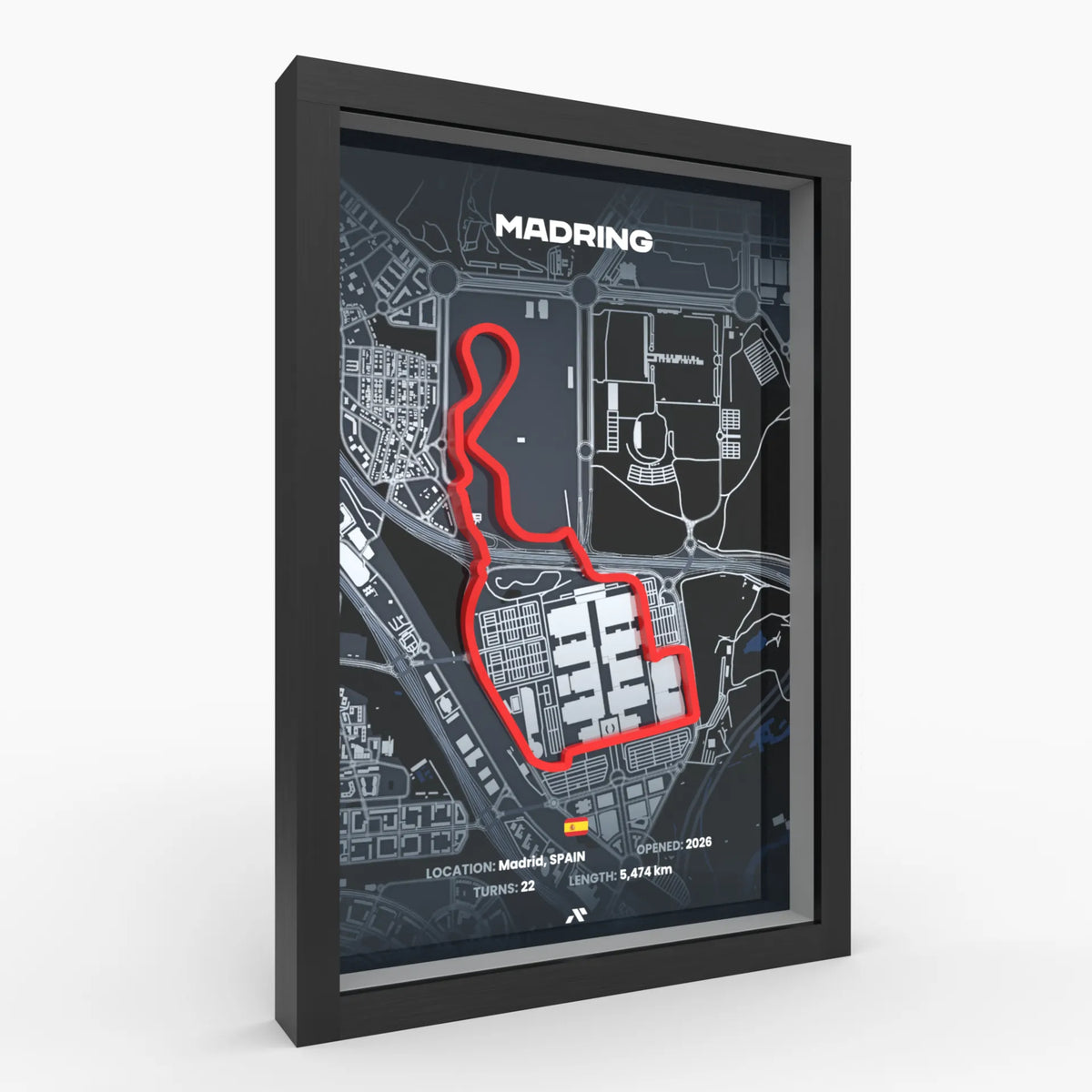 Madring 3D-Poster im schwarzen Holzrahmen, seitliche Ansicht