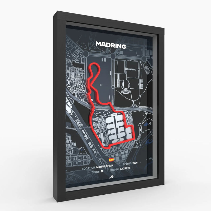 Madring 3D-Poster im schwarzen Holzrahmen, seitliche Ansicht