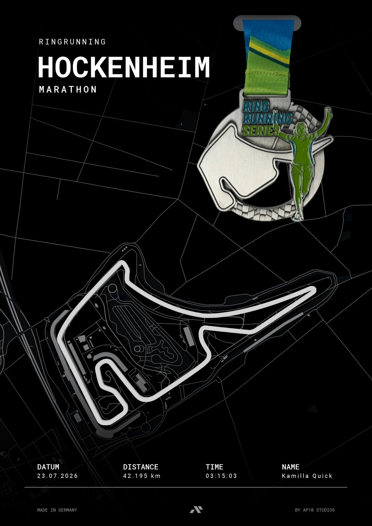 Poster Finisher Marathon – carta nera con medaglia